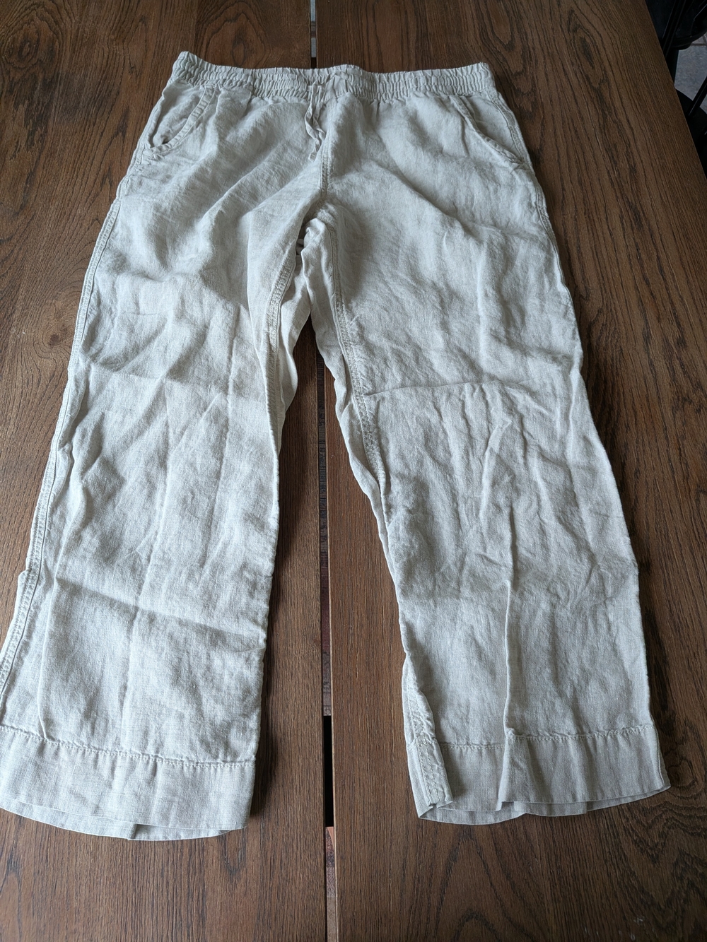 L.L.Bean Women’s Beige 100% Linen Cropped Wide-Leg Pants Size 14